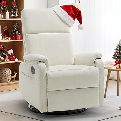 Recliner Chairs, Swivel Rocking Recliner Chair for Adults, Glider Rocking Chair, Small Nursery Recliner for Living Room, Reclining with Modern-Designed Armrests, Chenille, Beige