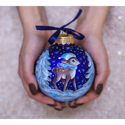 Baby 1st Christmas Hand Painted Glass Ornament, Reindeer Bauble Personalise First Christmas Baby Boy Ornament Xmas Gift, Free Gift Box
