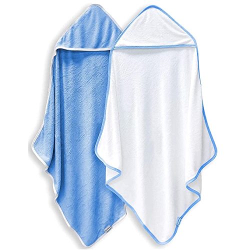 2 Pack Premium Bamboo Baby Bath Towel - Ultra Soft Hooded Towels for Babies,Toddler,Infant - Newborn Essential -Perfect Baby Registry Gifts for Boy Girl (White and Navy Blue, 30 x 30 Inch) - 30x30 Inch (Pack of 2)