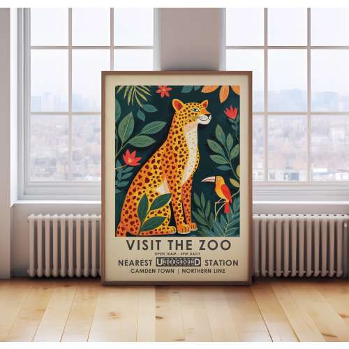 Vintage Zoo poster, leopard print, vintage style Exhibition poster, Animal Wall Art,  jungle wall art, London wall art