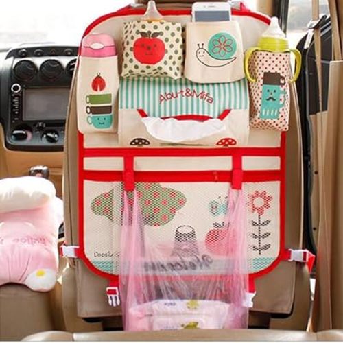 2pcs/Set Car Backseat Organizer with Six Multi-Pocket for Baby Travel, 400g, 600D Oxford Cloth (red)