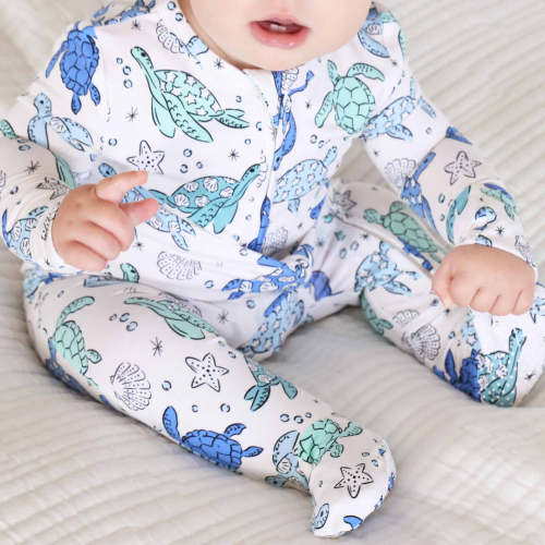 Sea Turtle Splash Zipper Footie