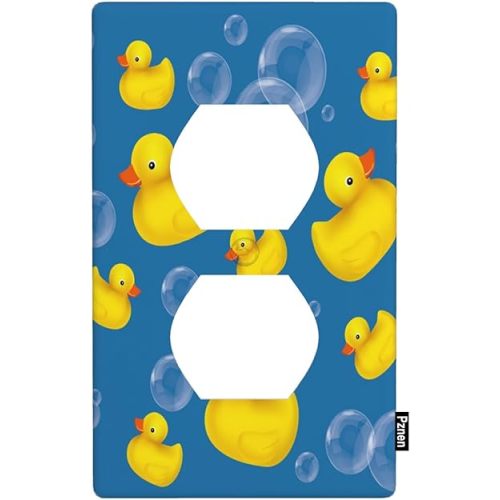 Ducks Outlet Covers Cute Yellow Rubber Duck Soap Bubbles Summer Blue Wall Plate Duplex Receptacle Plug Cover 1-Gang Light Switch Cover Plate 4.5" X 2.76" for Boys Girls Bathroom Decor