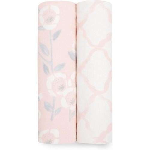 aden + anais Silky Soft Swaddle Blanket, Boutique Muslin Blankets for Girls & Boys, Baby Receiving Swaddles, Ideal Newborn & Infant Swaddling Set, Perfect Shower Gifts, 2 Pack, Stencil