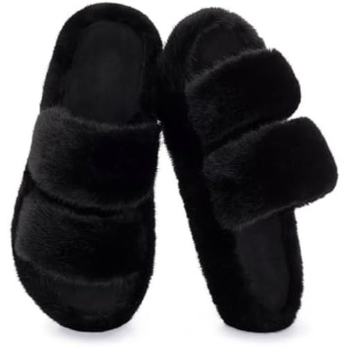 RockDove Women’s Pluffie Slippers with Arch Support & Memory Foam, Cozy Faux Fur Open Toe House Shoes, Gift-Ready Indoor Outdoor Comfort