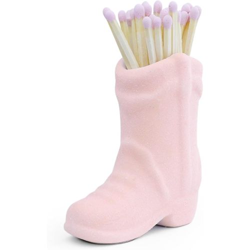 Cowboy Boot Match Holder With Striker - Coastal Home Ceramic Cowgirl Boot Decor Aesthetic Small Cute Matchstick Box Western Decorative Mini Matchesboxes For Bathroom Bedroom Fireplace Kitchen