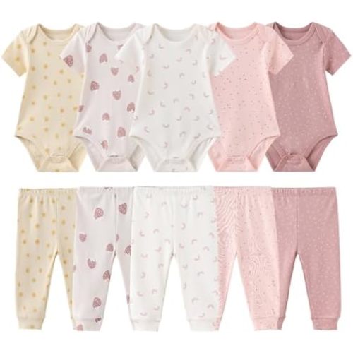Baby Boy Girl 10 Piece Combined Type Clothing Set Cotton Baby Bodysuits and Pants Set Home Outdoor Infant Clothes
