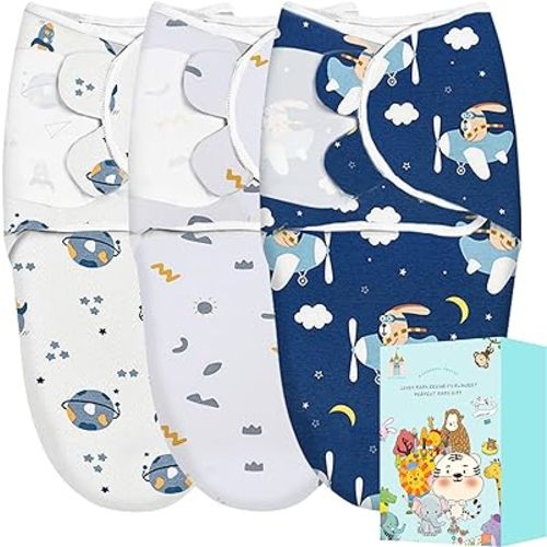 Cute Castle 3-Pack Baby Swaddle Sleep Sacks - Perfect Boxs - Newborn Swaddle Sack - Ergonomic Baby Swaddles Warp Blanket for Boys and Girls (Small 0-3 Months), Planet, Sun, Flying Rabbit