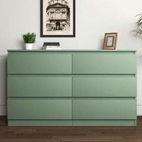 Resenkos Modern Mid Century 6 Drawer Wide Dressers Chests for Bedroom, Chest of Drawer Organizer Green