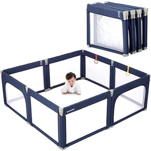 Doradotey Baby Playpen, Shape Adjustable Large & Small Baby Playard for Babies and Toddlers, Foldable Playpen Baby Fence Indoors Play Center Yards, Breathable Mesh Anti-Fall Play Pens(71x79 Blue)
