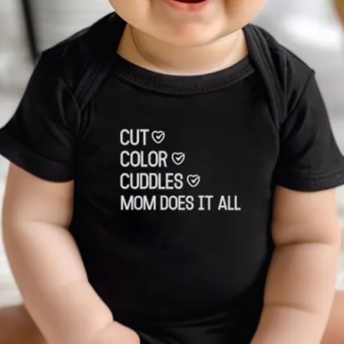 Cut, Color, Cuddles Mom Does It All Onesie® | Gift For Hairdresser | Gift For Hair Stylist | Hairsylist Mom Gift | Hairstylist Baby Onesie®
