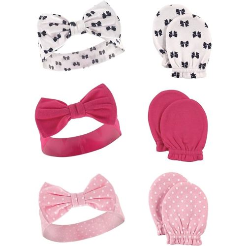 Hudson Baby Baby Girls' Cotton Headband and Scratch Mitten Set