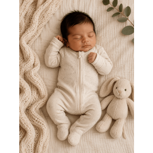 Cream Speckle / Ribbed 2-Way Zip Footie – SpearmintLOVE