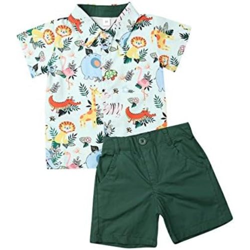 CIYCUIT Toddler Baby Boys Summer Print Shirt Outfits Clothes Short Sleeve Button Down Tops + Shorts Set