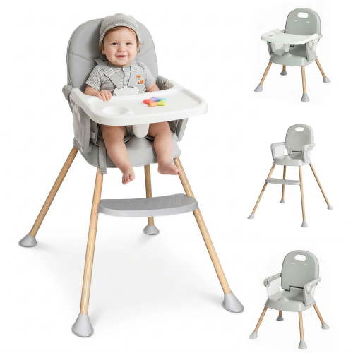 Oioane 4-in-1 Convertible High Chair for Baby and Toddlers, Foldable Highchairs with Dishwasher Safe Tray, Gray