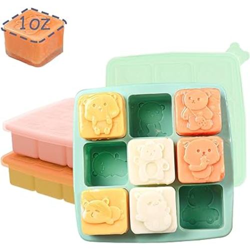 Silicone Freezer Tray with Lid, Food Storage Container for Homemade Baby Food, Vegetable, Fruit Purees, Breast Milk Feeder & Mini Nibble Combo, Breastmilk Popsicle Molds, 3 Pack (S)
