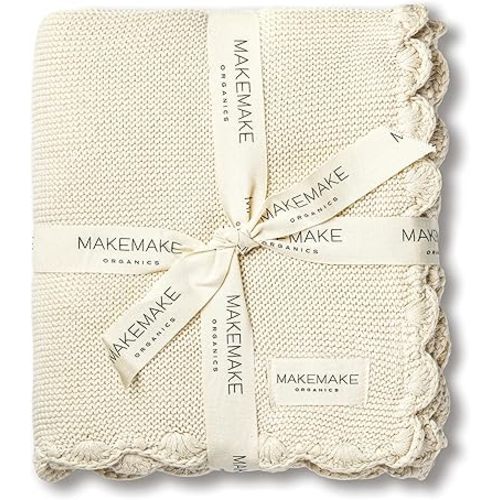 MakeMake Organics Organic Baby Blanket GOTS Certified Organic Cotton Baby Blanket Newborn Modern Knit Breathable Unisex Boy Girl Stroller (30x40, Vanilla)