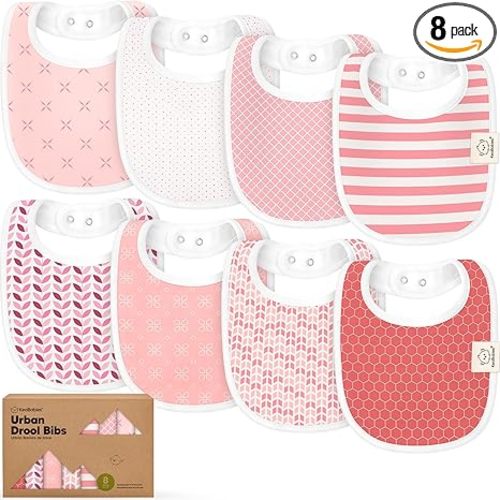 KeaBabies 8-Pack Organic Baby Bibs for Drooling and Teething (Blush) | Soft Cotton Bibs for Baby Girl, Boy, Extra Absorbent, Easy to Clean & Put On, Toddler, Newborn, Infant 0-24 Months