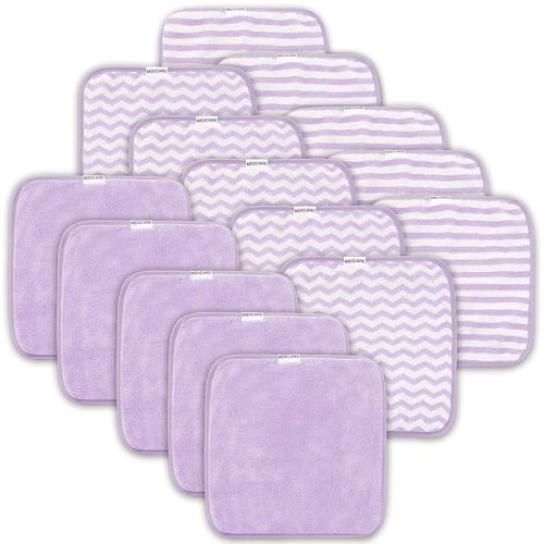 15 Pack Baby Washcloths - Super Soft Absorbent Wash Cloths for Boy and Girl, Newborn Essentials Baby Clothes, Gentle on Sensitive Skin for Face and Body, 10" by 10", Purple