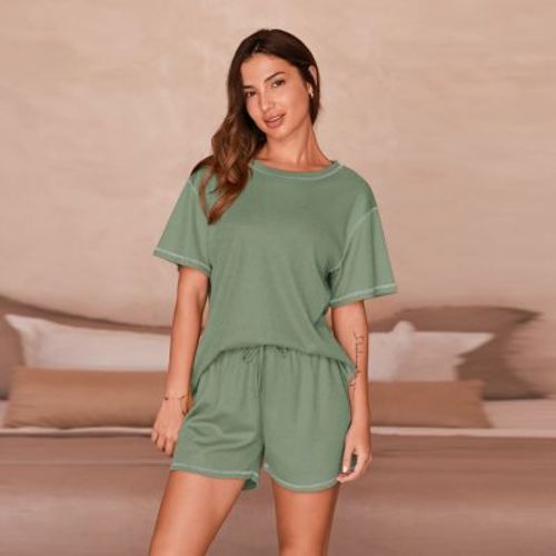 Women's Cozy Ribbed Knit Loungewear Set - Cupshe-S-Green