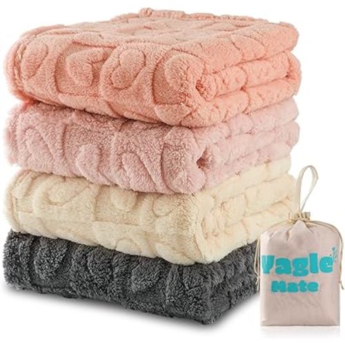 4 Pcs Baby Blankets,Fleece Heart Checkered Blanket, Cozy and Fluffy Crib Blankets for Girls, Toddler Receiving Blankets 30×40 Light Pink Sakura Pink White Grey
