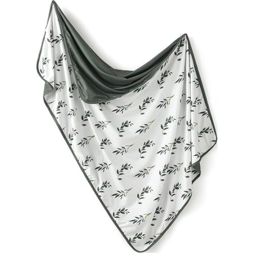 Little Jump Jersey Knitted Swaddle Blanket, Premium Baby Blanket,Soft Stretchy Quilt for Babies, Toddlers, Kids (Olive Leaf)