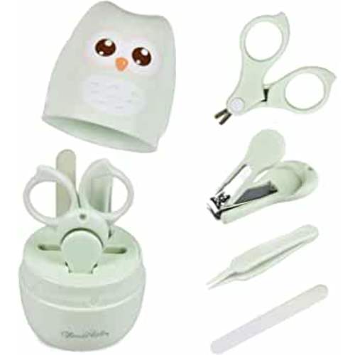 GLOVAL BABY Baby Nail Kit, Baby Manicure Kit and Pedicure kit with Cute Owl Shape Case. Baby Nail Clipper, Scissor, Baby Nail File & Tweezer for Newborn, Infant & Toddler, Mothers Day Gifts(Green)