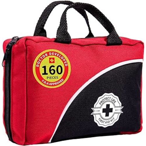 Protect Life First Aid Kit for Home/Business | HSA/FSA Eligible Emergency Kit | Hiking First aid kit Camping | Travel First Aid Kit for Car|Small First Aid Kit Travel/Survival Medical kit - 160 Pieces