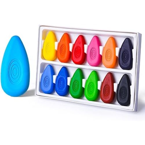 Four Candies Toddler Crayons 12 Count, Non Toxic Washable Crayons for Kids, Unbreakable Easy-Grip Water-Drop Crayons, Perfect for Little Hands, Toddler Coloring & Art Supplies