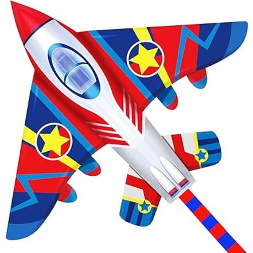 HONBO 58" Fighter Plane - Kite for Kids & Adults, Easy to Fly, Beach Trip Beginner Kite with Reel and 200ft String