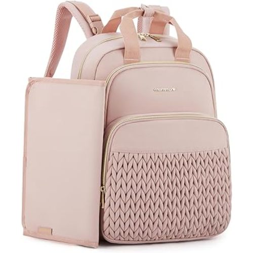 mommore Diaper Bag Backpack Large Baby Bag for Boys Girls Quilted Travel Diaper Backpack with Changing Pad, Stroller Straps