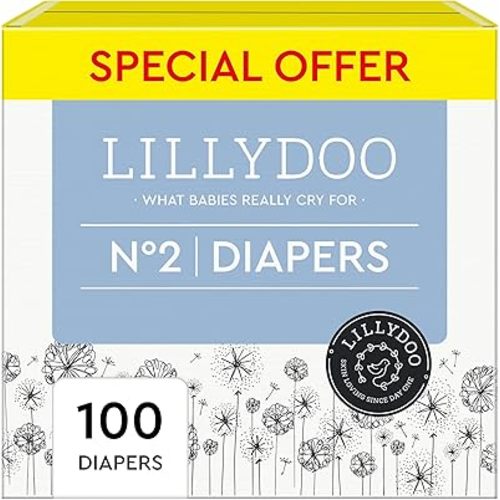 Diapers - Size 2 (9-18 lbs), Half-Monthly Supply (100 Count), Skin-Friendly, Ultra Soft, Chlorine-Free & Absorbent Clean Baby Diapers dermatologically Tested