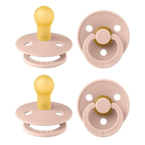 BIBS Colour Pacifier 4-Pack, BPA Free Dummy Pacifier, Round Nipple. Natural Rubber Latex, Made in Denmark, Size 1 (0-6 Months), Blush