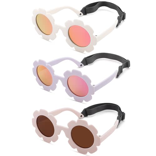 Hycredi Flexible Bendable Flower Baby Polarized Sunglasses with Strap for Newborn Infant Girls Age 0-24 Months
