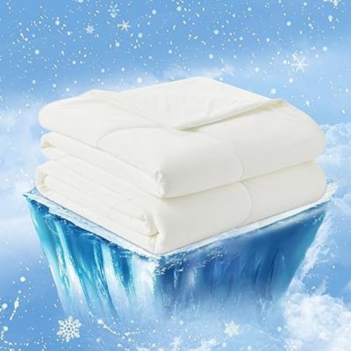 Cozy Bliss Cooling Comforter King Size, Cooling Blankets for Hot Sleepers and Night Sweats, Cream Summer Comforter for King Size Bed, Breathable Soft Lightweight Silk Smooth