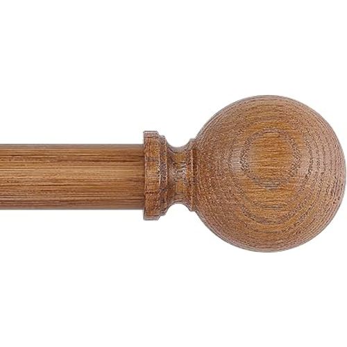 Wood Curtain Rods for Windows 48 to 84 Inch,1 Inch Wood Grain Ball Adjustable Curtain Rod,Boho Heavy Duty Curtain Rods,Farmhouse Rustic Single Window Curtains Rods,Brown Drapery Rods Set 36-88"