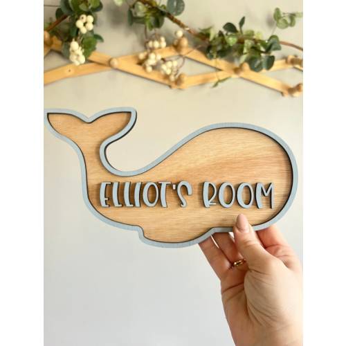 Whale Door sign Personalised Wooden kids name Sign Under the sea Nursery decor Ocean theme bedroom Plaque nursery animal nursery decor