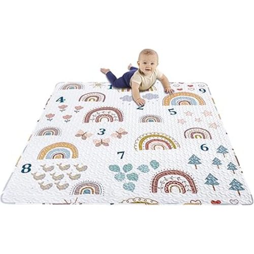 Boho Rainbow 50x50 Play Mat for Playpen, Washable Portable Baby Floor Playmat, Non Slip Foldabe Infant Crawling Mats, Tummy Time Mat Pad for Toddlers Baby Play Pen Mats for Home Or Travel