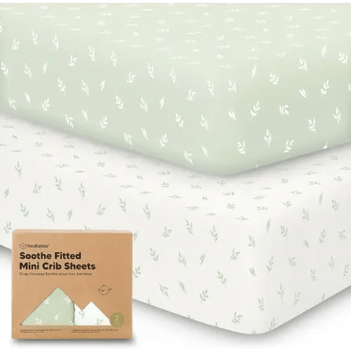 2-Pack Mini Crib Sheets Fitted - Pack N Play Sheets for Pack and Play Mattress, Organic Cotton, Soft & Breathable Jersey Playard Bedding, Neutral Mini Toddler Bed Cover for Boys, Girls (Herb)