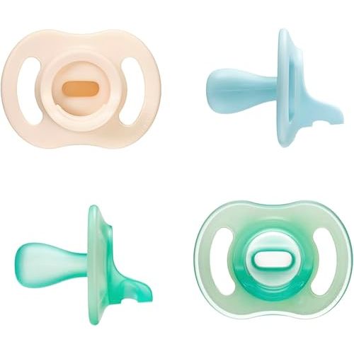 Tommee Tippee Ultra-Light StayPut Glow in The Dark Pacifier, 0-6 Months, Colors and Designs May Vary, One-Piece Silicone Design, Pack of 4