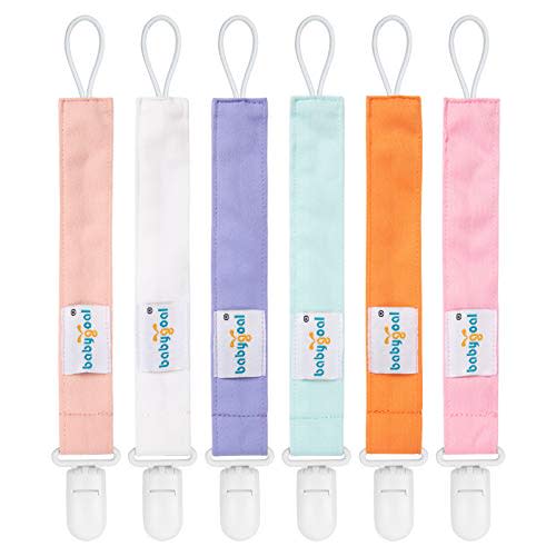 Babygoal Pure Color Pacifier Clips, 6 Pack Binky Paci Holder Clips and Leash for Boys and Girls Fits for Most Pacifier, Binkie Styles & Baby Teethers & Toys and Gift 6PS23