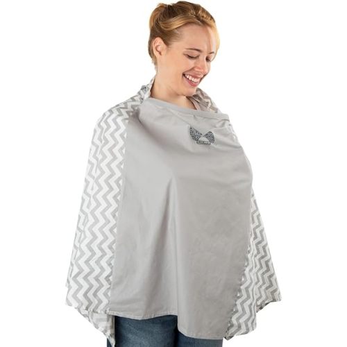 Nursing Cover for Breastfeeding - 360 Degree Privacy Poncho, View Baby Hands-Free, Soft & 100% Breathable Cotton, Attached Carry Bag, 8-in-1 Uses, Covers Car Seat & Shopping Cart