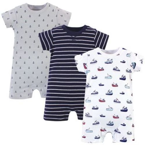 Touched By Nature Baby Boy Organic Cotton Rompers 3pk, Fishing Boats, 3-6 Months