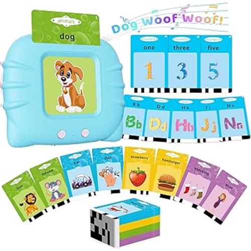 Talking Flash Cards with 382 Sight Words, Toddler Toys for Boys and Girls, Montessori Toys, Pocket Speech for Toddlers, Talking Flashcards for Toddlers 1-3, Autism Sensory Toys (Blue)