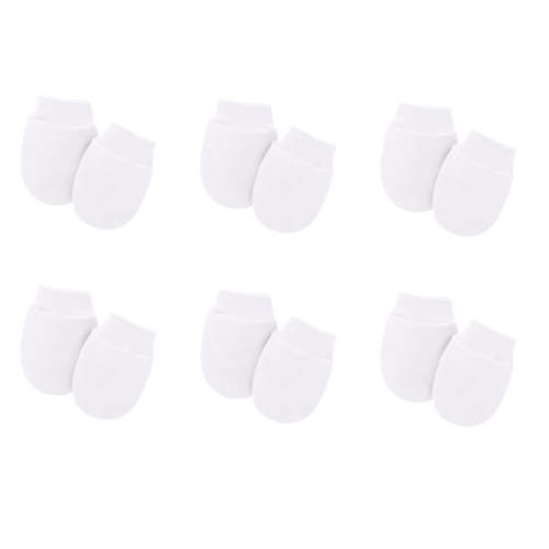 Lovzfmll Toddler Mittens, Newborn Anti-Scratch Gloves, 6-Piece Set in Solid Colors, Soft Cotton Protective Gloves for Newborns 0-12 Months, White