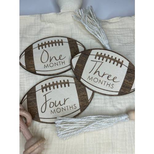 Baby Monthly Milestones | Football Wood Milestone Disc | Baby Photo Props | Football Nursery Decor |Sports 1-12 Month Rounds | Baby Shower