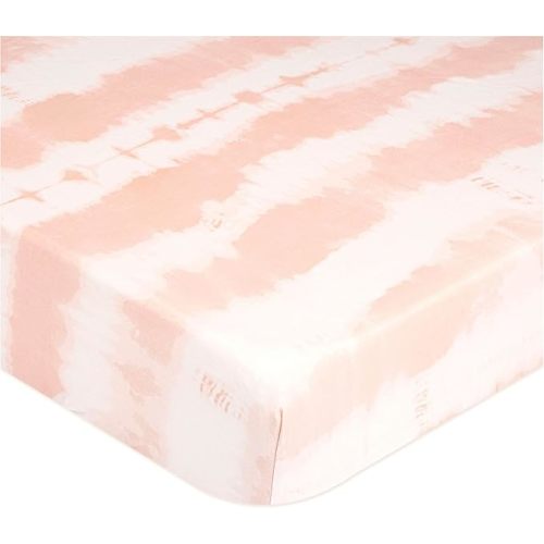 Crane Baby Soft Cotton Crib Mattress Sheet, Fitted Sheet for Cribs and Toddler Beds, Pink Tie-Dye, 28”w x 52”h x 9”d