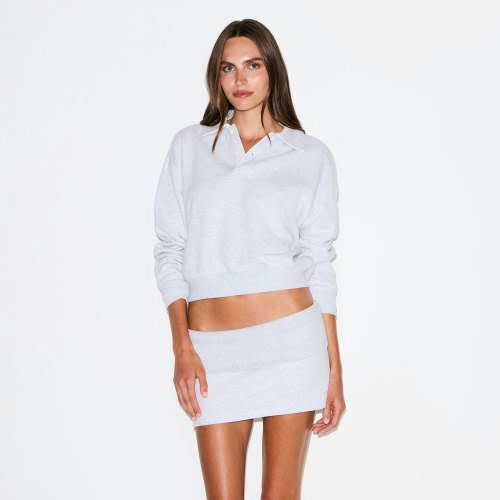 COTTON FLEECE POLO SWEATSHIRT | LIGHT HEATHER GREY | LARGE