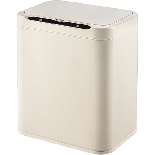 ELPHECO Stainless Steel Office Trash Can Motion Sensor Garbage Can Touchless Smart Trash Can Automatic Waste Bin for Kitchen, Office, Bathroom (Cream Beige, 3.5 Gallons), 3AA