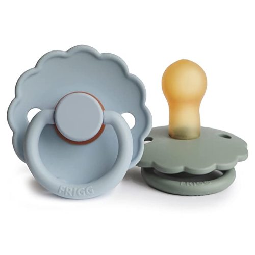 FRIGG Daisy Natural Rubber Baby Pacifier | Made in Denmark | BPA-Free (Powder Blue/Sage, 0-6 Months) 2-Pack